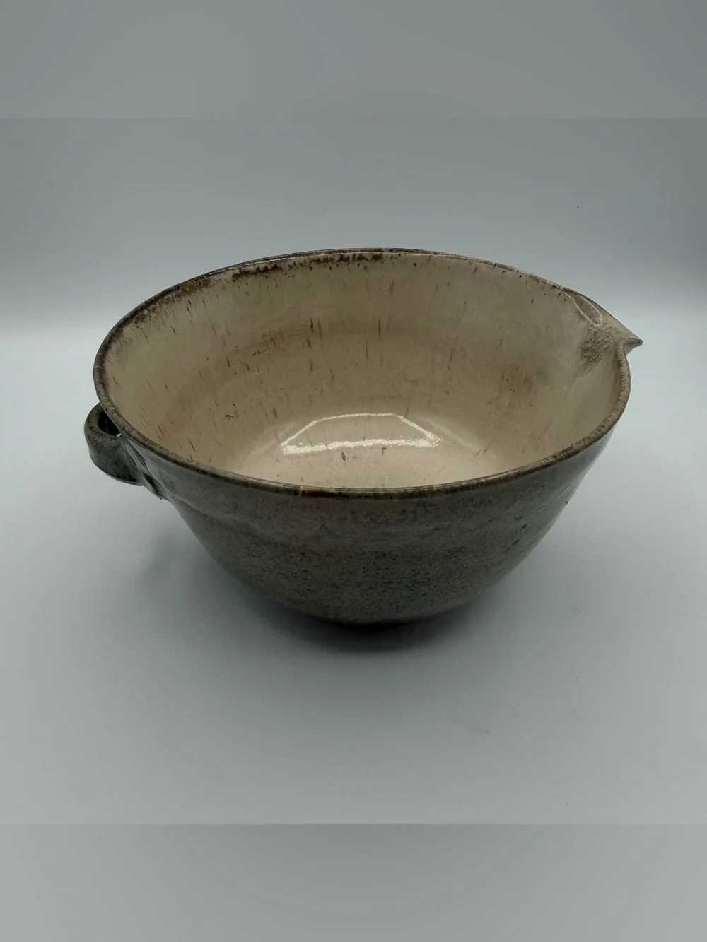 Vintage Studio Pottery Stoneware Batter Bowl Pouring Mixing Bowl Blue Green 7.5”